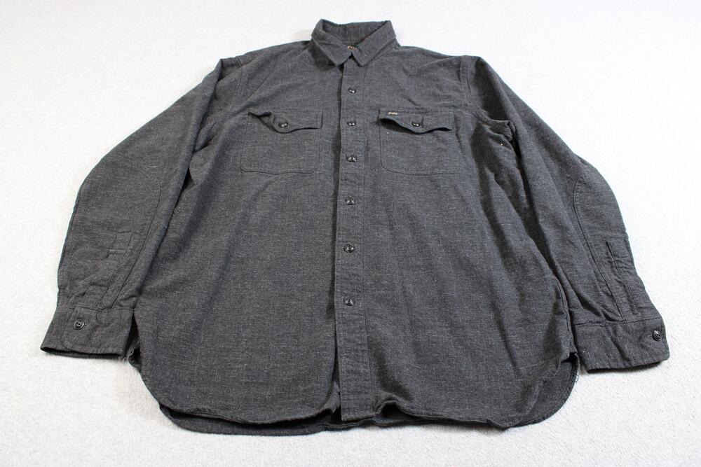 Polo Ralph Lauren Shirt Men Large Gray Flannel Button Shacket Heritage Academia